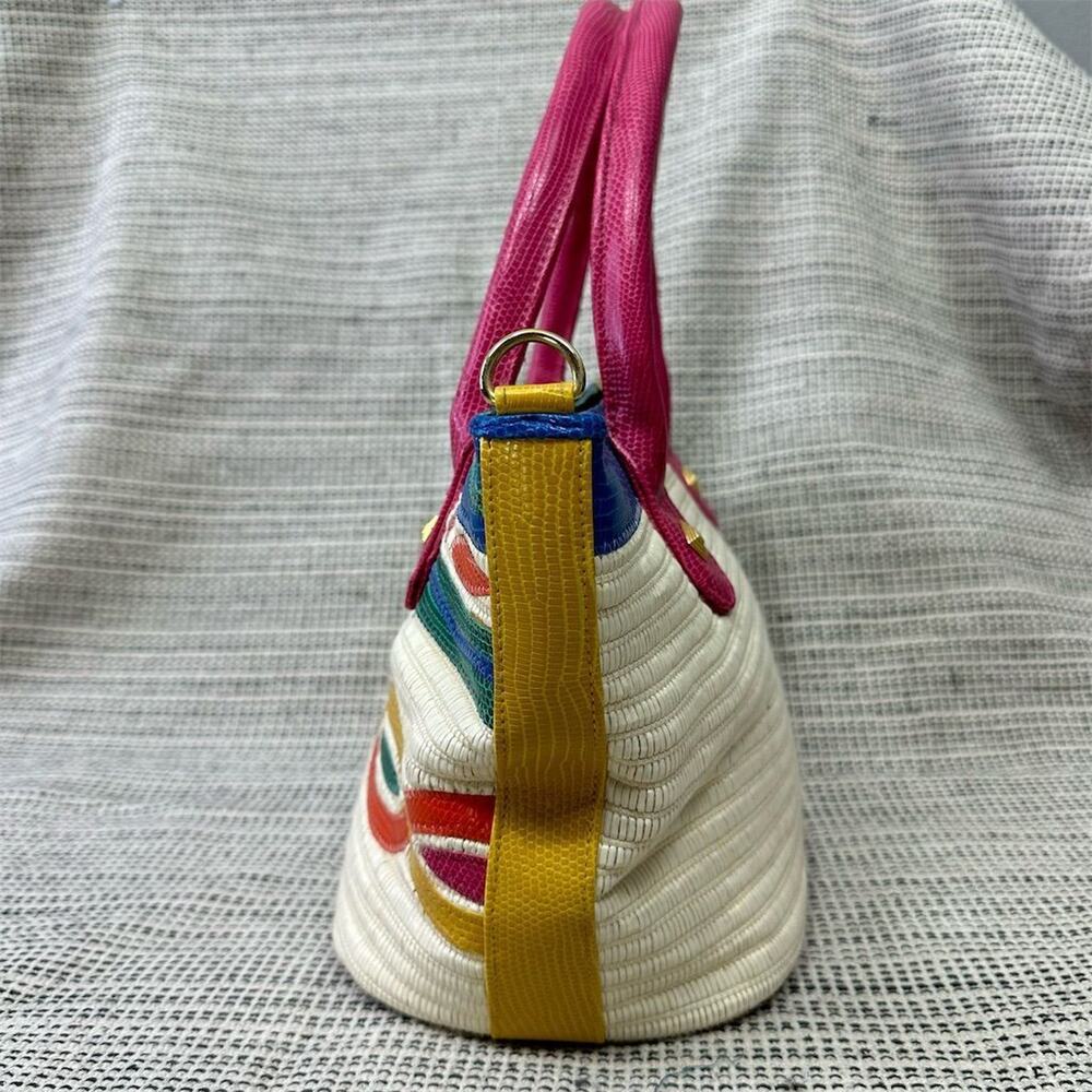 Vintage Rainbow 80s 90s Shoulder Bag‎ Woven Straw Maximalist Colorful Retro - Picture 4 of 14